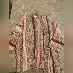 Women's J.Jill Pink & Brown Striped Boho Cardigan Sz Xs